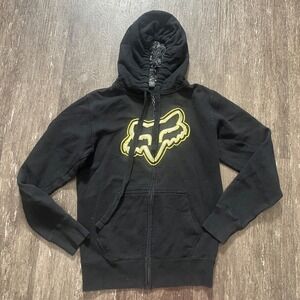 Fox Racing Black Full Zip Hoodie Sweatshirt Men's Size S Iconic Logo